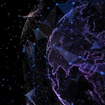 Connection lines Around Earth Globe, Theme Background with Light Effect. Global Illustrazione stock