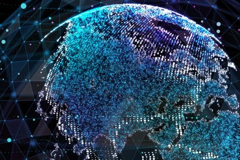 Connection lines Around Earth Globe, Theme Background with Light Effect. Global Stock Illustration