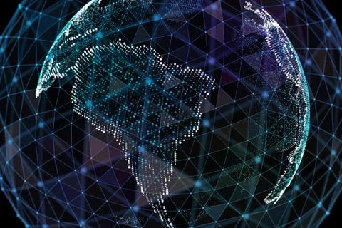 Connection lines Around Earth Globe, Theme Background with Light Effect. Global Illustrazione stock