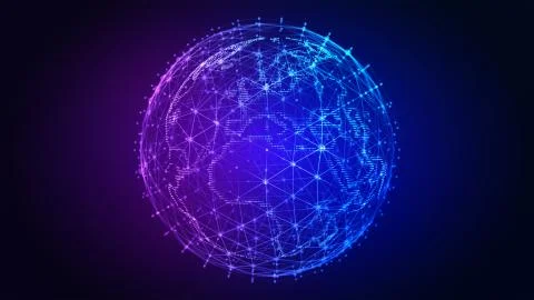 Connection lines Around Earth Globe. Background with Light Effect. Global Illustrazione stock