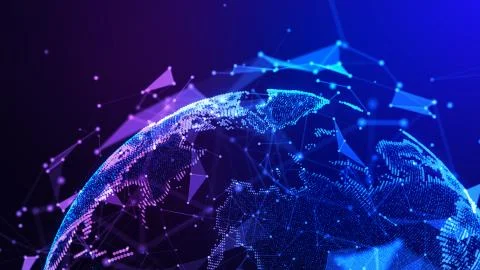 Connection lines Around Earth Globe. Background with Light Effect. Global Illustrazione stock