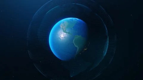 Connection lines Around Earth Globe. Background with Light Effect. Global 스톡 일러스트