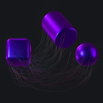Connection lines with creative geometries, 3d rendering. Stock Illustration