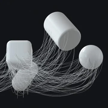Connection lines with creative geometries, 3d rendering. Stock Illustration