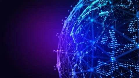 Connection lines Globe. Background with Light Effect. Global International Illustrazione stock