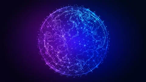 Connection lines of triangle. Light Effect. Global network connection. 3D Stock Illustration