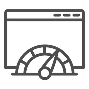 Connection load speed window line icon. Web browser page with speedometer. World Stock Illustration