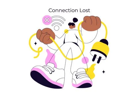 Connection Lost Vector Illustration Featuring Wireless Network Failure, Off.. Stock Illustration