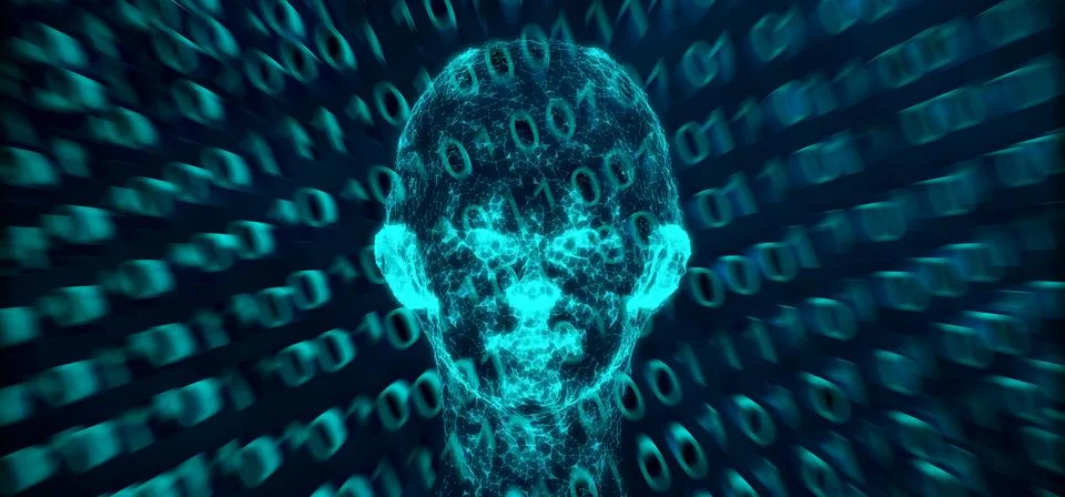 Connection Mesh Of Human Head On Binary Code 스톡 일러스트