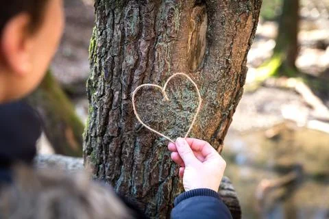 Connection to nature and trees through the cord heart symbol Stock Photos