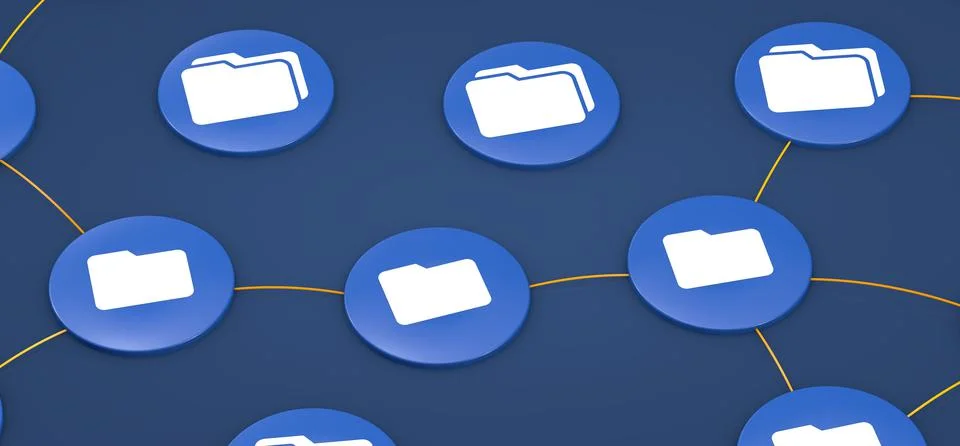 Connection network of icons of data folders Stock Illustration
