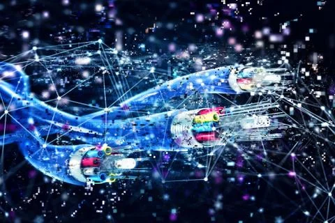 Connection with the optical fiber. Concept of fast internet. 3d render Illustrazione stock