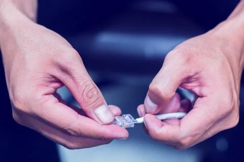 Connection procedure UTP cable, Twisting Cable Tool Twisted Pair Ethernet UTP Stock Photos