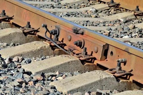 Connection the rails closeup Stock Photos