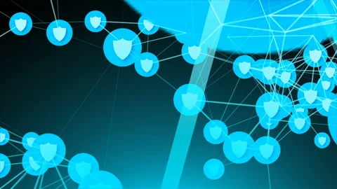 Connection of shields, symbol of safety network, 3D render, cybersecurity Stock Footage 87548763