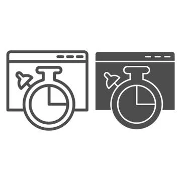 Connection speed window line and solid icon. Web browser page with stopwatch 스톡 일러스트