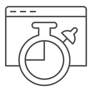 Connection speed window thin line icon. Web browser page with stopwatch. World 스톡 일러스트