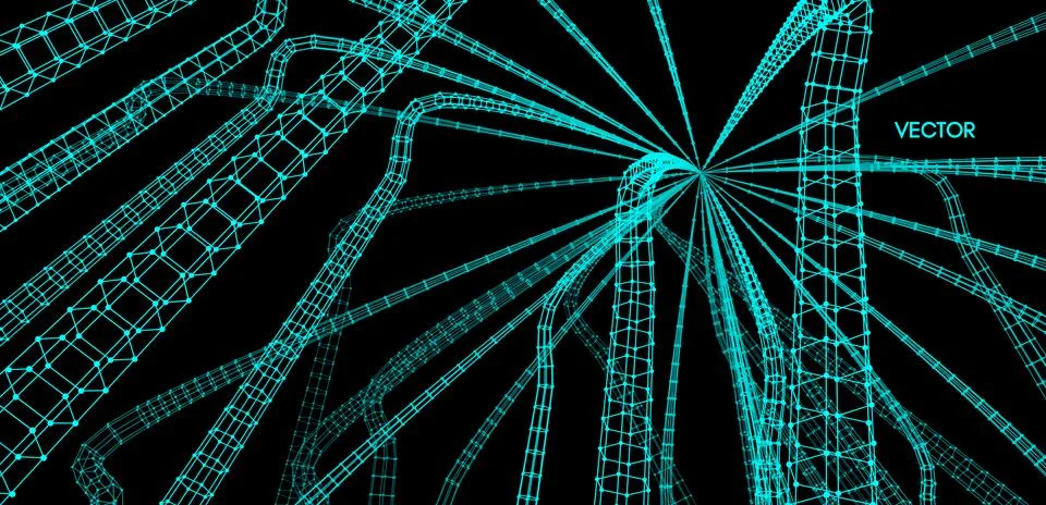 Connection structure. Wireframe vector illustration. 3d abstract background. Stock Illustration