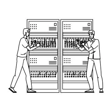 Connection technician connecting cable vector Stock Illustration
