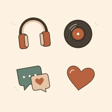 Connection through music and shared listening. Decorative flat vector composi Stock Illustration