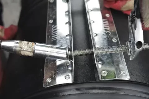 CONNECTION of two ends of polypropylene pipes with clamps. Stock Photos