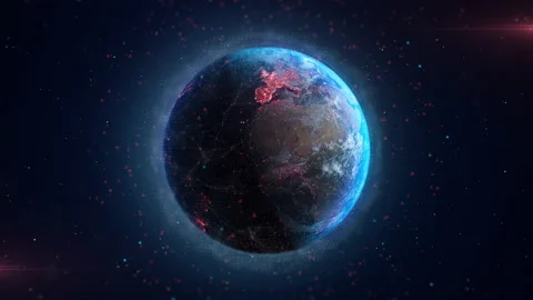 Connections Ai Network on Red Line 3d Earth Animation Background Digital World Stock Footage