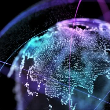 Connections global communication orbits in the world map view on dark space イラスト素材