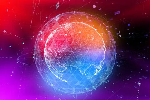 Connections global communication in the world map view on dark space background イラスト素材
