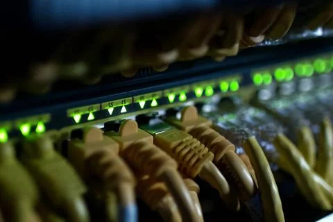 Connections of Internet cables with servers. Server date centers Connectio... Stock Photos