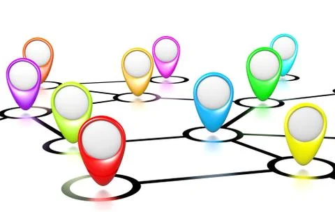 Connections Map with Empty Pointers on White Background 3D Illustration 库存插图