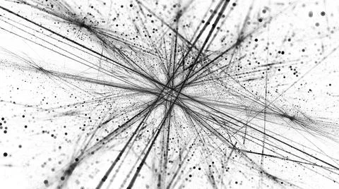 Connections in space with particles, big data, inverted black and white Stock Illustration