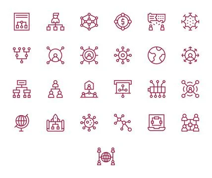 Connections Vector Icon Set with 25 Regular Line 128x128 Pixel Optimized Gr.. Stockillustratie