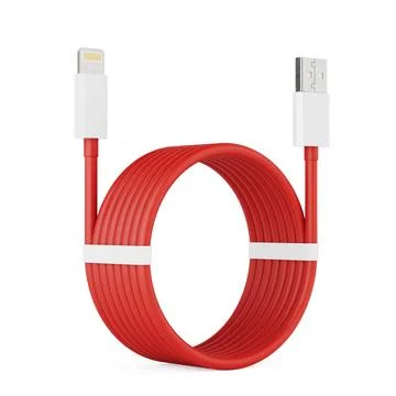 Connectivity and Charging Solutions Concept. Red USB Cable Neatly Coiled in.. Illustrazione stock