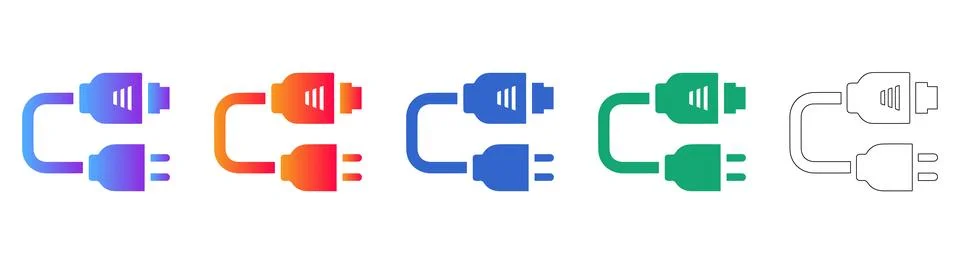 Connectivity Cable Plug Icons Set Stock Illustration