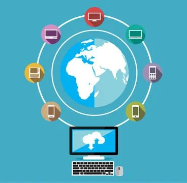 Connectivity concept. Connected devices over network concept. Distributed sys Stock Illustration