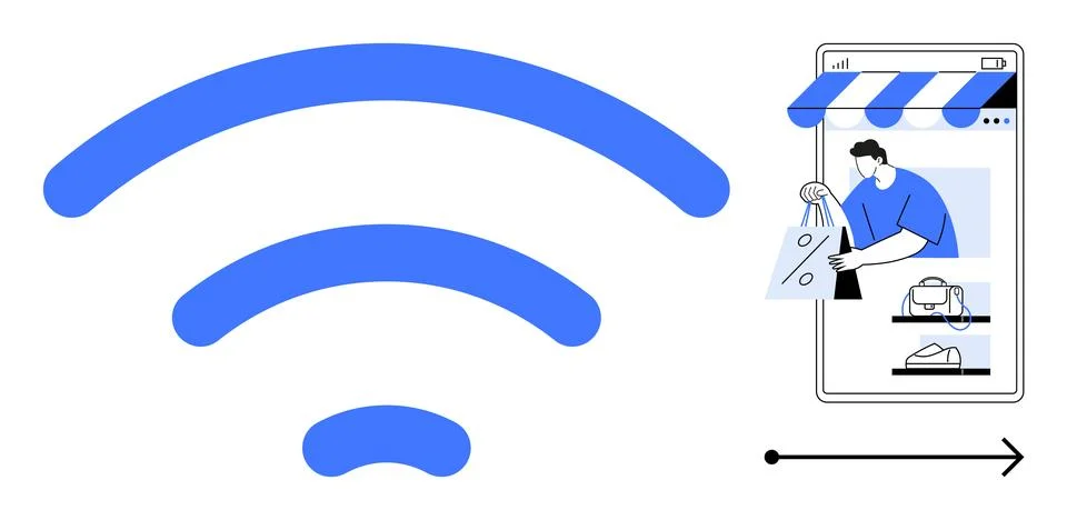 Connectivity in E-commerce Digital Shopping Experience Enabled by wireless .. Stock-Illustration