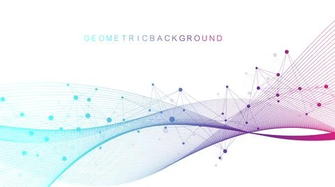 Connectivity flow point abstract background with connected dots and lines Illustrazione stock