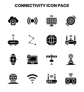 Connectivity Glyph Icons Pack Stock Illustration