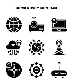 Connectivity Glyph UI Icons Pack Illustrazione stock