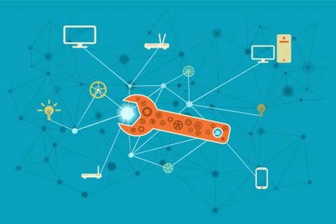 Connectivity problem solving for IT networks conceptual illustration Stock Illustration