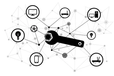 Connectivity problem solving for IT networks conceptual illustration Stock Illustration