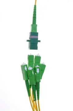 Connectors, optical cables used in data communication networks Stock Photos
