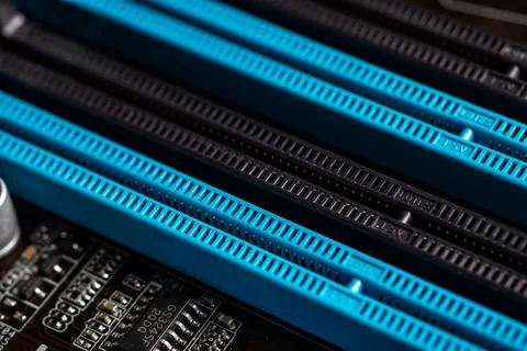 Connectors, slots for connecting RAM modules on the computer's motherboard, c Stock Photos