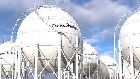 ConocoPhillips Editorial: White Spherical Structures of Gas and LPG in Indu.. Stock Photos