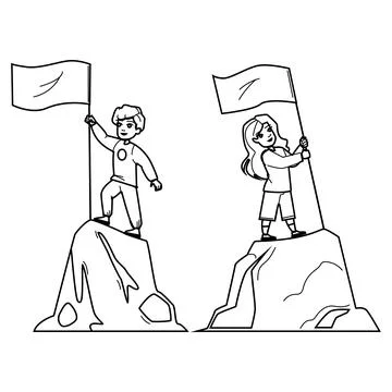 Conquer mountain peak kid vector Stock Illustration