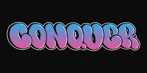 Conquer - single word, letters graffiti style. Vector hand drawn logo. Funn.. Stock Illustration