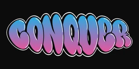Conquer - single word, letters graffiti style. Vector hand drawn logo. Funn.. Stock Illustration
