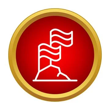 Conquering mountain summit placing red flags achievement Stock Illustration