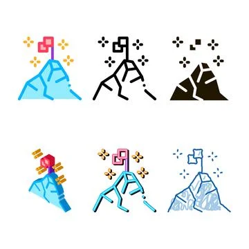 Conquering types top of mountain icon vector outline Stock Illustration