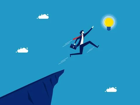 Conquering the ultimate knowledge. Businessman jumping to grab the light bulb Stock-Illustration